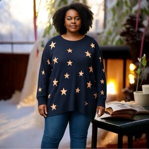 Como Vintage Black Pullover Star Design Sweater NWT Plus Sizes